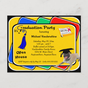 Pug Blue Graduation Party Invitations