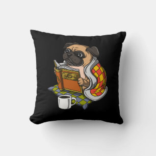 Pug Book Reading Lover Dog Cute Pet Throw Pillow