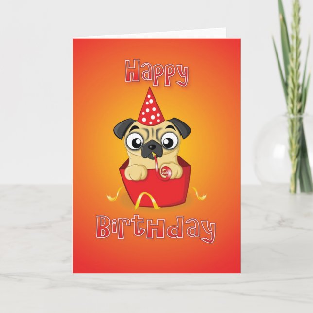 pug - box - happy birthday card (Front)