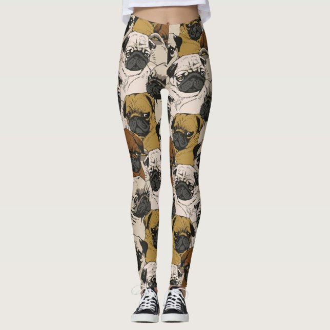 Pug breed dog pattern printed leggings (Front)