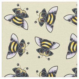 Pug Bumble Bees Butter White Fabric