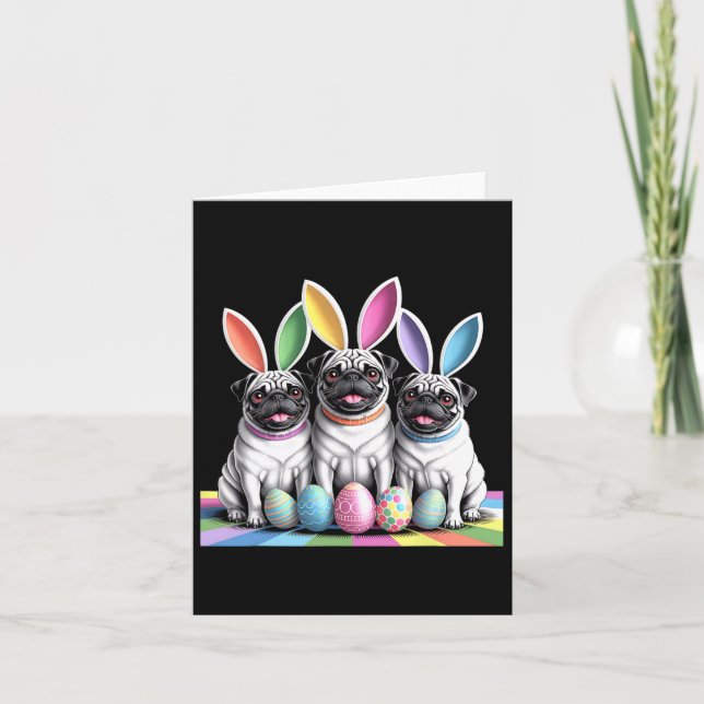 Pug Bunny Pals Easter Fun! Cute Dogs Spring Holida Card (Front)