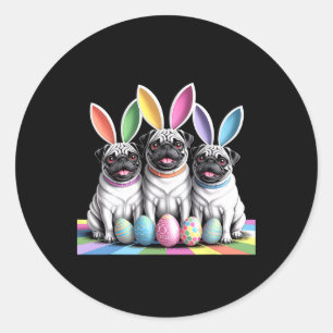 Pug Bunny Pals Easter Fun! Cute Dogs Spring Holida Classic Round Sticker