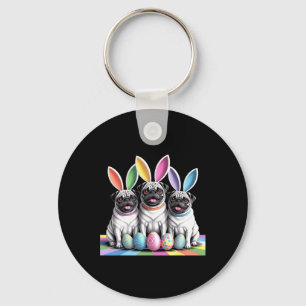 Pug Bunny Pals Easter Fun! Cute Dogs Spring Holida Keychain