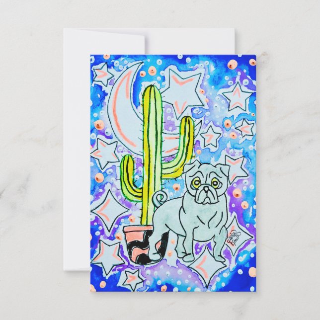 Pug & Cactus Thank You Card (Front)
