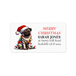 Pug Caine Cute Merry Christmas Wishes  Label