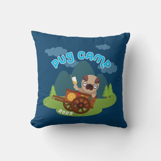 Pug Camp 2023 Throw Pillow (Front)