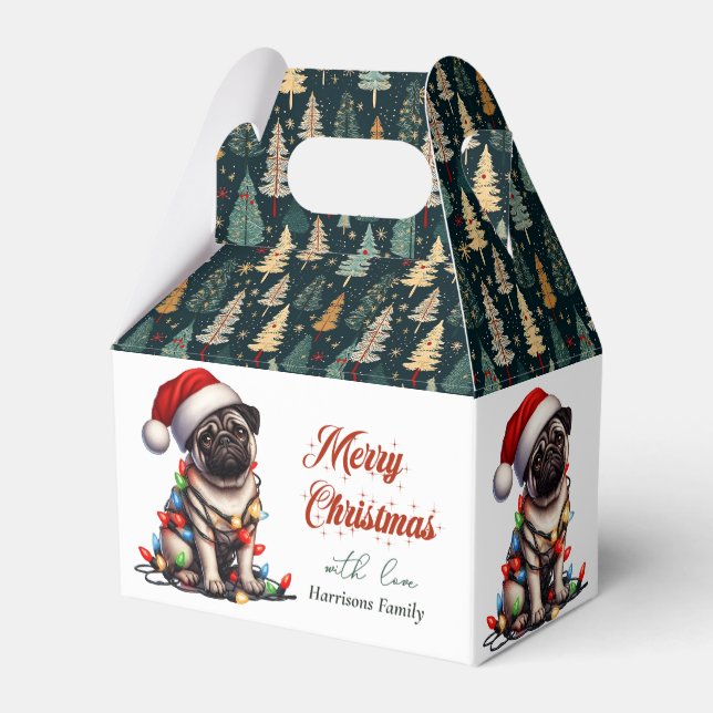 Pug Canine Retro Cute Christmas Favor Box (Back Side)
