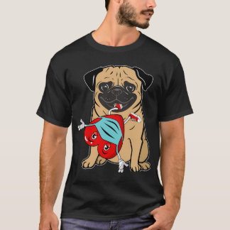 pug carry heart wearing mask Happy Valentines Day, T-Shirt