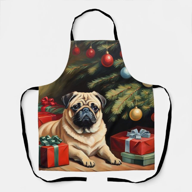 Pug celebrates Christmas Apron (Front)