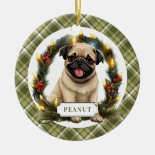 Pug Ceramic Circle Ornament