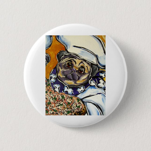 Pug Chef 2 Inch Round Button (Front)