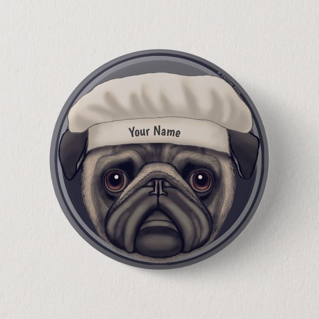Pug Chef 2 Inch Round Button (Front)