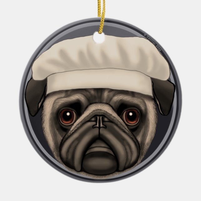Pug Chef Ceramic Ornament (Front)
