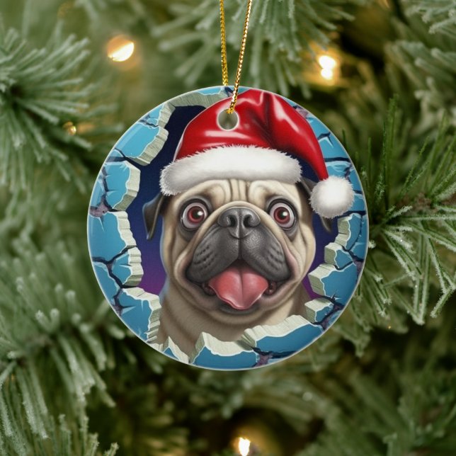 Pug Christmas 3d Ceramic Ornament (Tree)