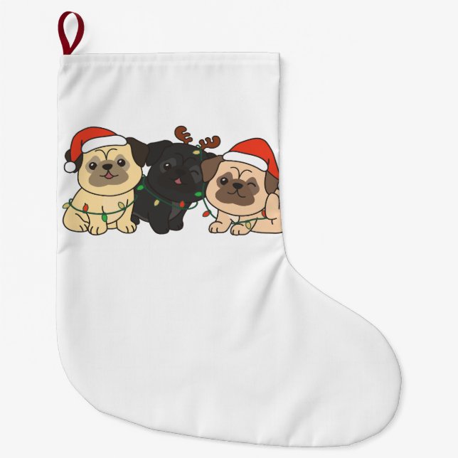 Pug Christmas Animals Cute Dogs Holiday Large Christmas Stocking (Front)