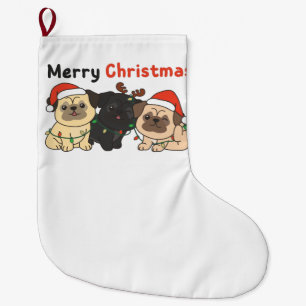 Pug Christmas Animals Cute Dogs Merry Christmas Large Christmas Stocking
