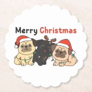 Pug Christmas Animals Cute Dogs Merry Christmas Pa Paper Coaster
