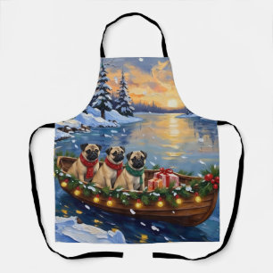Pug Christmas Boat Holiday Apron