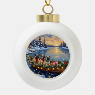 Pug Christmas Boat Holiday Ceramic Ball Christmas Ornament