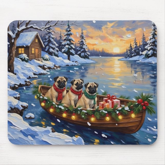 Pug Christmas Boat Holiday Mouse Pad (Front)