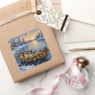 Pug Christmas Boat Holiday Square Sticker