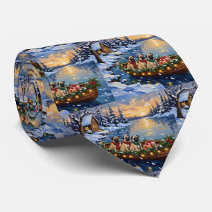Pug Christmas Boat Holiday Tie