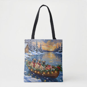 Pug Christmas Boat Holiday Tote Bag