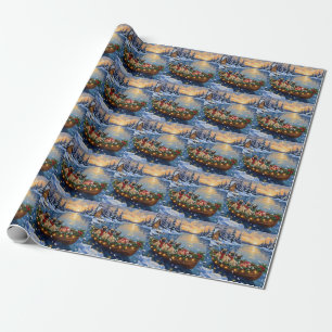 Pug Christmas Boat Holiday Wrapping Paper