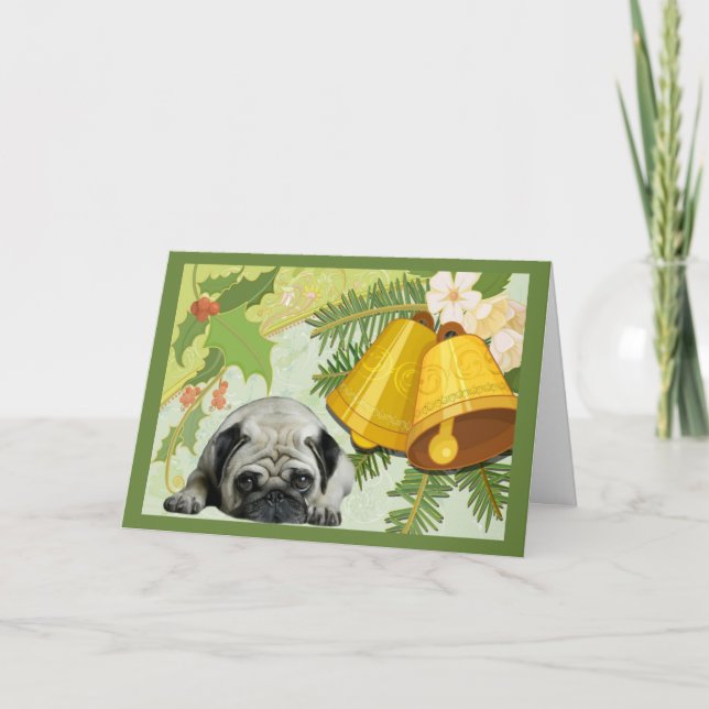 Pug Christmas Card Bells (Front)