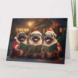 Pug Christmas Carolers Fun Holiday Card
