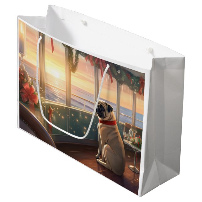 Pug Christmas Cruise: Pawsome Holiday Delight Large Gift Bag (Front Angled)
