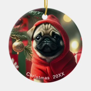  Pug Christmas Date or Add Pet Photo  Ceramic Ornament
