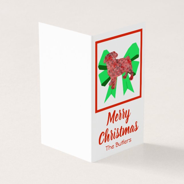 Pug Christmas Dog & Green Bow Gift (Outside)