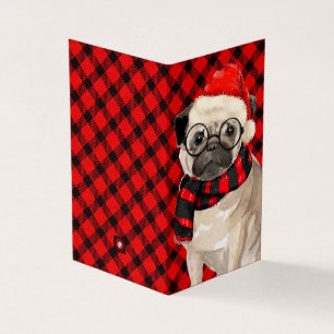 Pug Christmas Dog Red and Black Plaid