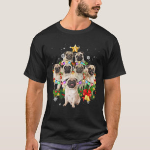 Pug Christmas Dog Tree Lights Pyjamas Family T-Shirt