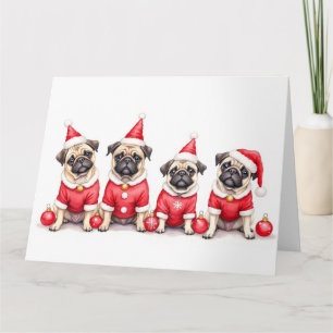 Pug Christmas Dress Santa Hat Card