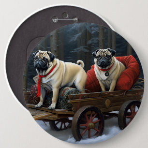 Pug Christmas Festive Season 6 Inch Round Button