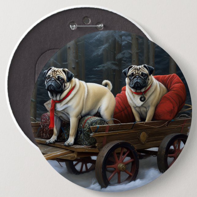 Pug Christmas Festive Season 6 Inch Round Button (Front & Back)