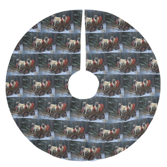 Pug Christmas Festive Season Brushed Polyester Tree Skirt (Front)