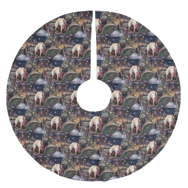 Pug Christmas Festive Season Brushed Polyester Tree Skirt (Front)
