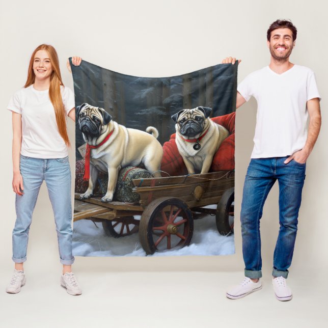 Pug Christmas Festive Season Fleece Blanket (In Situ)