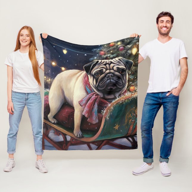Pug Christmas Festive Season Fleece Blanket (In Situ)