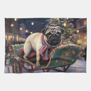 Pug Christmas Festive Season Kitchen Towel