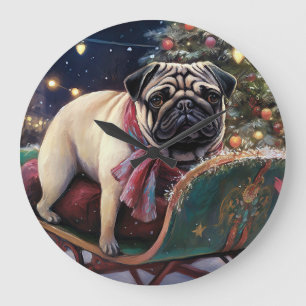 Pug Christmas Festive Season Large Clock