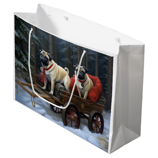 Pug Christmas Festive Season Large Gift Bag (Front Angled)