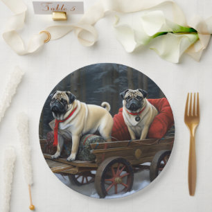 Pug Christmas Festive Season Paper Plate