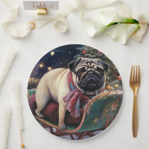 Pug Christmas Festive Season Paper Plate