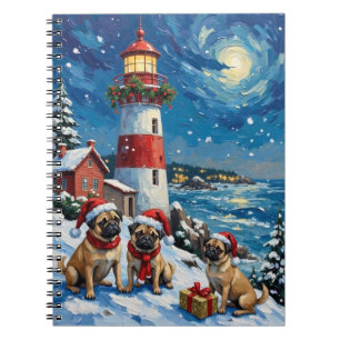Pug Christmas Lighthouse Holiday Notebook
