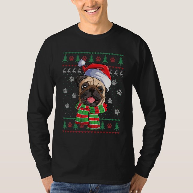 Pug Christmas Lights Santa Hat Dog  Ugly Sweater (Front)